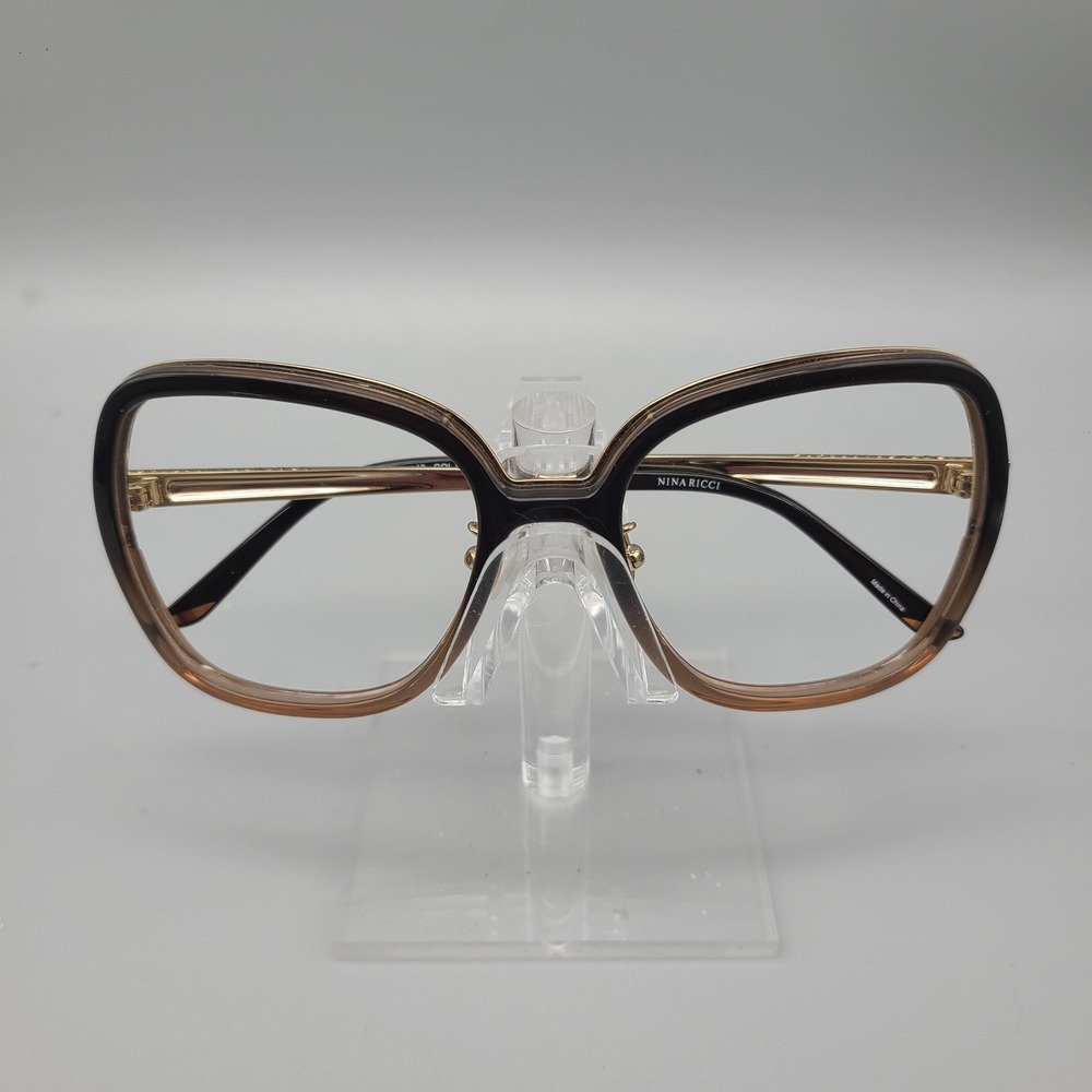 Nina Ricci SNR107S Oversized Square Eyeglasses Brown Gold 56-19-140 SNR107S 0T84